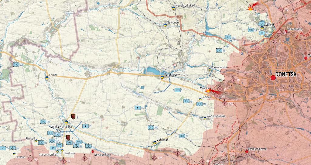 Фронт у районі Донецька (Карта: Military Land)