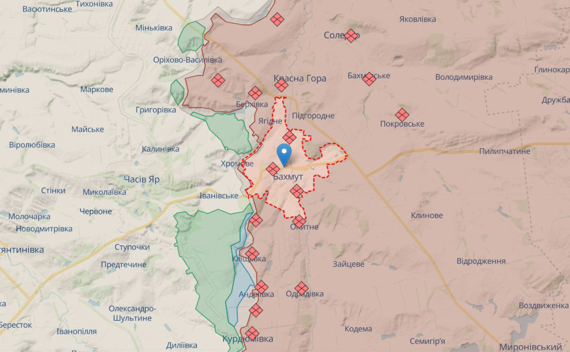 Фронт в районі Бахмута (Мапа: deepstate)