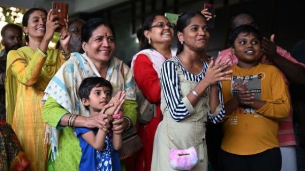 People celebrate India's Moon landing