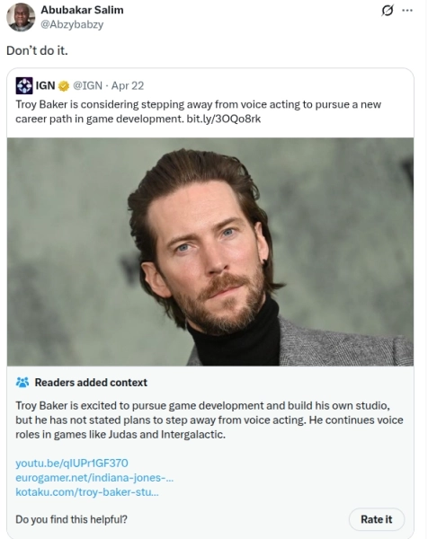 Assassin's Creed: Абубакар Салім прокоментував рішення Троя Бейкера щодо ігрової студії 4