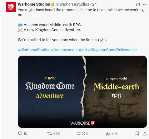 Kingdom Come: Warhorse підтвердила RPG у Середзем'ї та нову пригоду 4