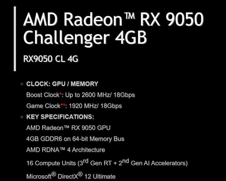  Radeon RX 9050 с 4 Гбайт памяти. Источник изображения: ASRock 