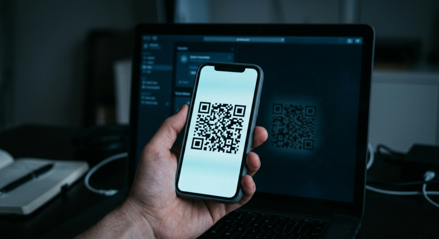 QR-код для зв'язування пристрою на екрані смартфона — схема фішингу з підробкою WhatsApp