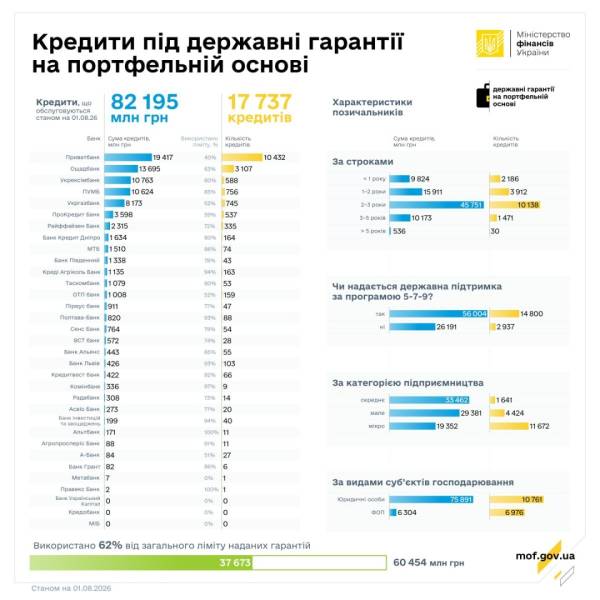 У липні було видано банківських позик на суму 1 мільярд гривень із портфельним державним гарантуванням. 5 У липні було видано банківських позик на суму 1 мільярд гривень із портфельним державним гарантуванням. 5
