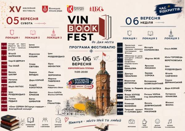 У Вінниці пройде XV фестиваль VinBookFest – що в програмі 4