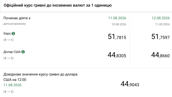 Національний банк установив офіційний курс гривні на 12 серпня 4