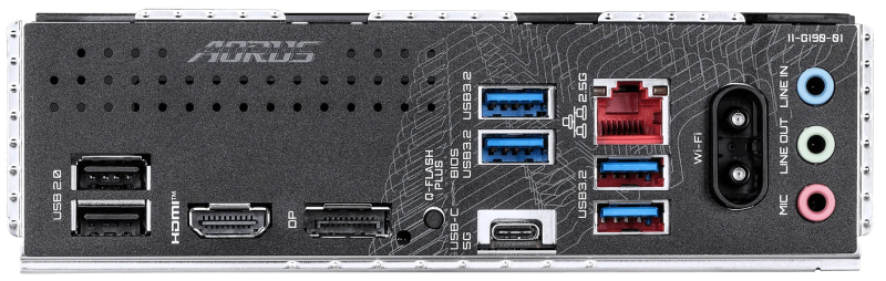 Задня панель материнської плати B550M X Aorus Elite WIFI7