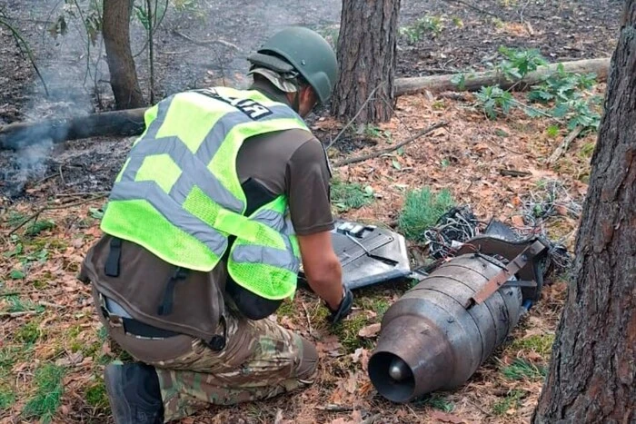 Forest fire caused by drone debris in Holosiivskyi district