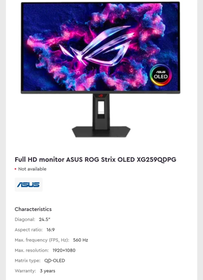 Asus презентує сім нових OLED-моніторів: від 4K@360 Гц до 1080p@560 Гц 10