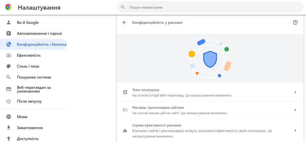 Privacy Sandbox закрито, а сторонні cookie залишилися: що відстежує вас у Chrome і що вимкнути зараз 12 Nalashtuvannya Konfidentsijnist u reklami 1